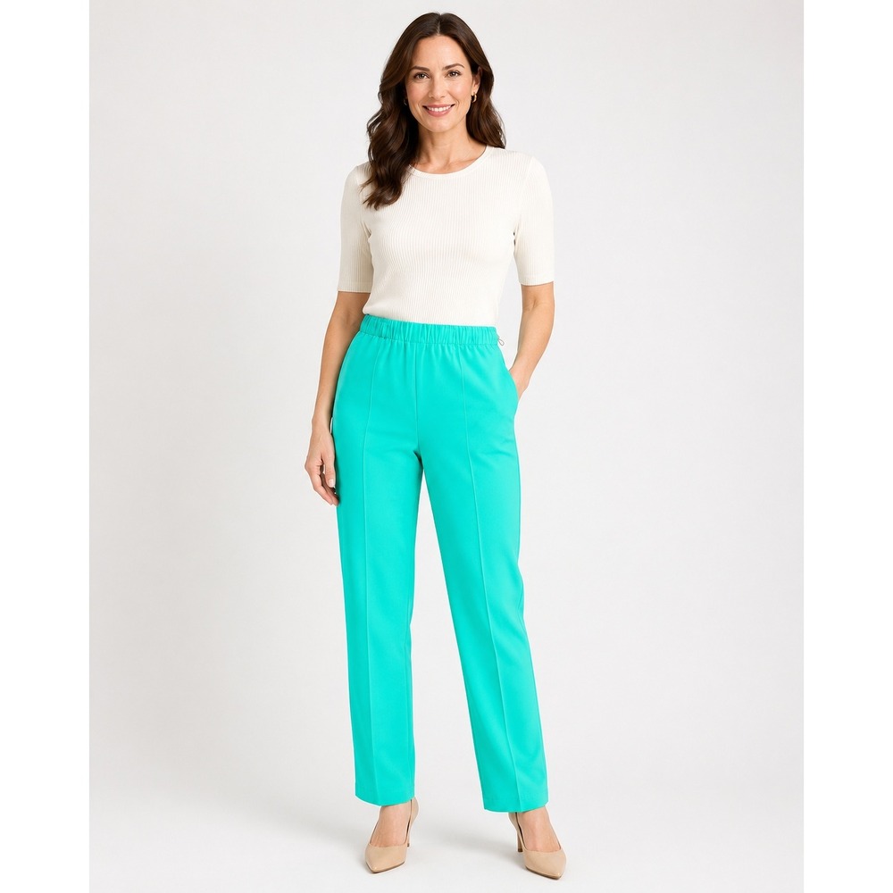 Ming Wang Green Elastic Waist Straight Leg Pants Size XS